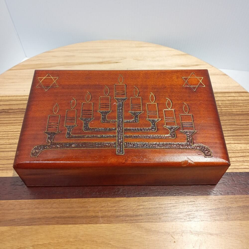 Menorah Judaica Star Of David Wood Trinket Box Made In Poland